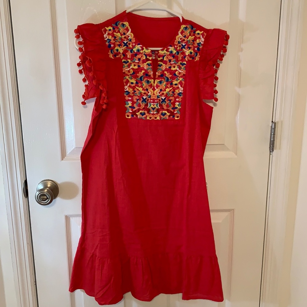 Flutter sleeve and embroidered top dress